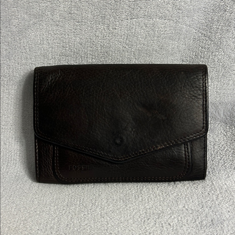 Fossil Dark Brown Pebbled Leather Wallet